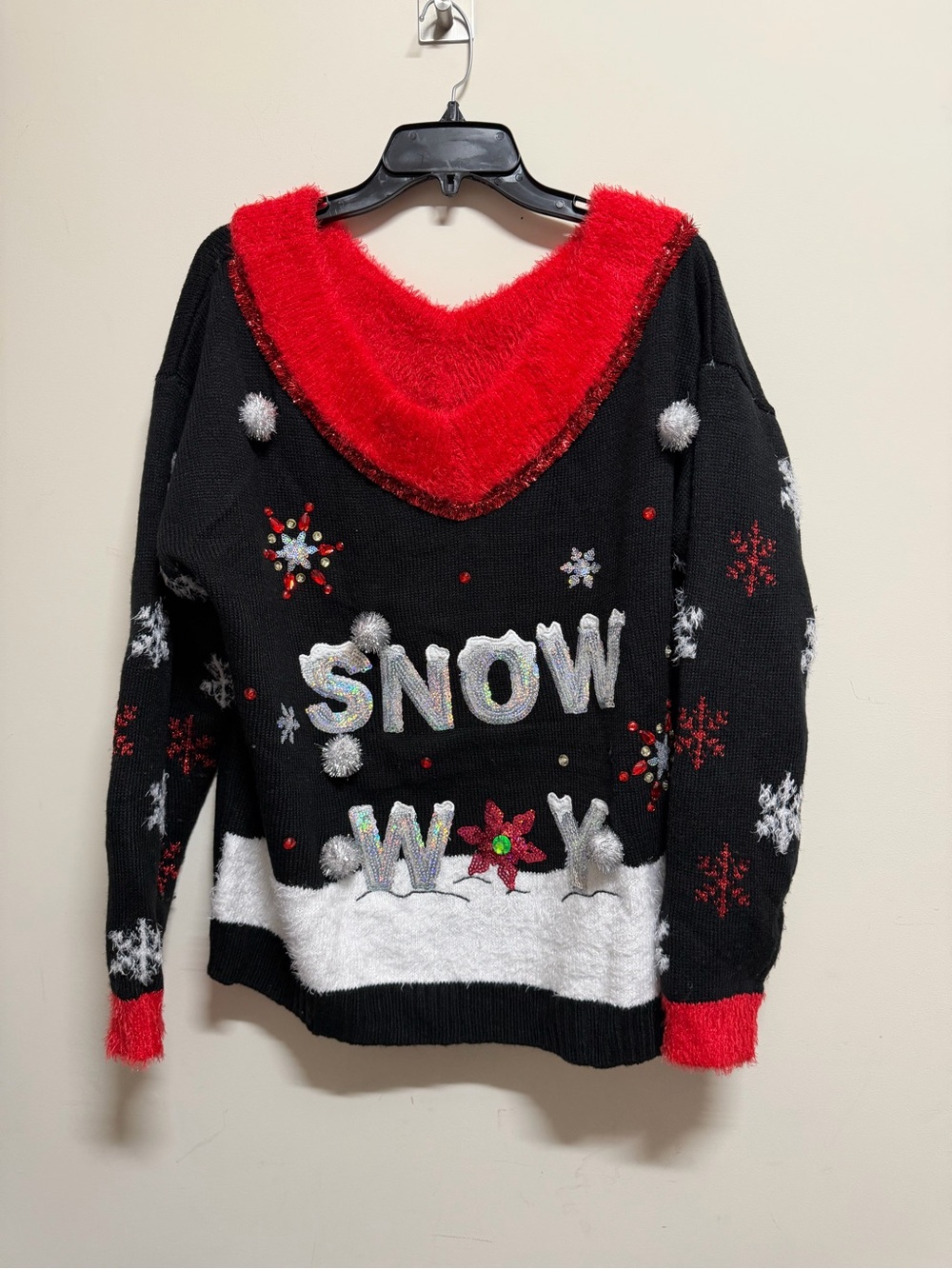 Black & Red 'SNOW' Holiday Sweater - Women